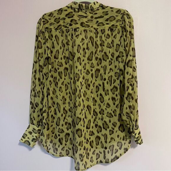 NEW Nine West Blouse XS Cheetah Print Button Collar Long Sleeve Chiffon Top - Picture 7 of 8